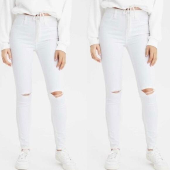 American Eagle Super Stretch White Ripped Knee Skinny Jeans Plus Size‎ 24 New - Picture 1 of 14